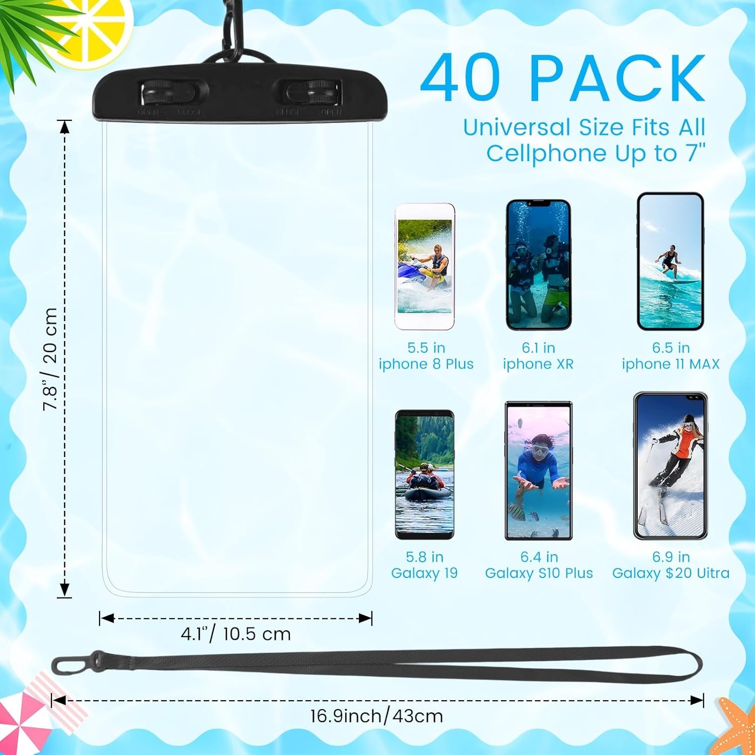 Flutesan 40 Pack Universal Clear Waterproof Phone Pouch Cell Phone Pouch Dry Bag Waterproof Cases Bag with Lanyard for Outdoor Sport Water Games Protect, up to 7 Inches(Varicolored) - Image 3