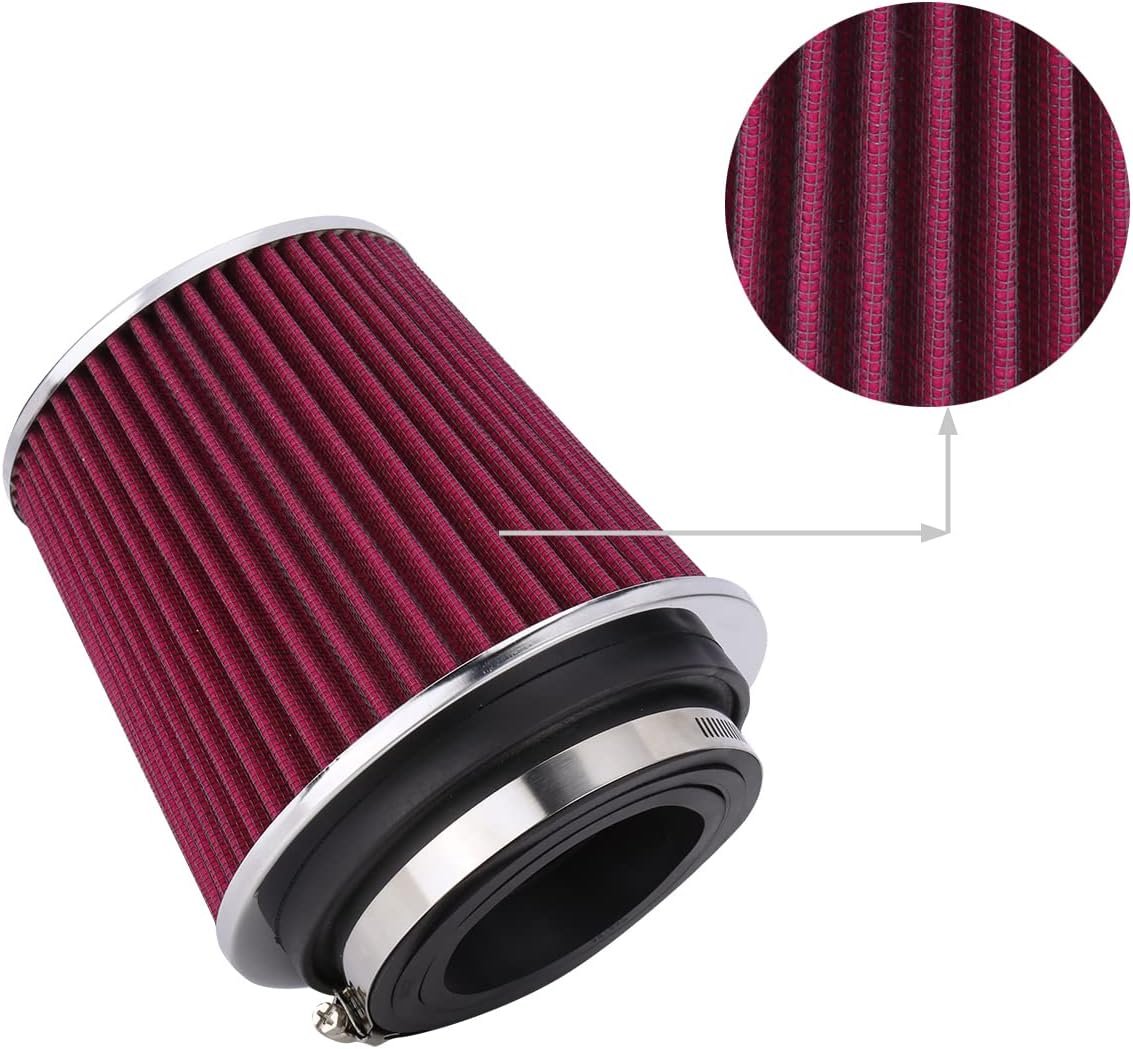 Universal Clamp-On Air Filter Fits 3 In /3.5 In /4 In Three Different Size, Height: 5.5 In, Length: 1.125 In, High Flow Round Tapered Washable For Car and Motorcycle - Image 3