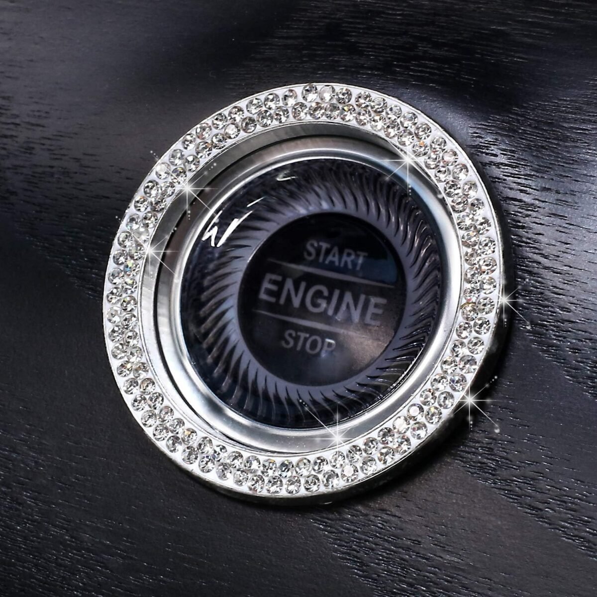 Car Bling Ring Crystal Car Stickers Rings Womens Car Decals,2Pcs Push Start Button Bling Ignition Ring Sticker,Bling Car Interior Accessory for Women,Silver - Image 6