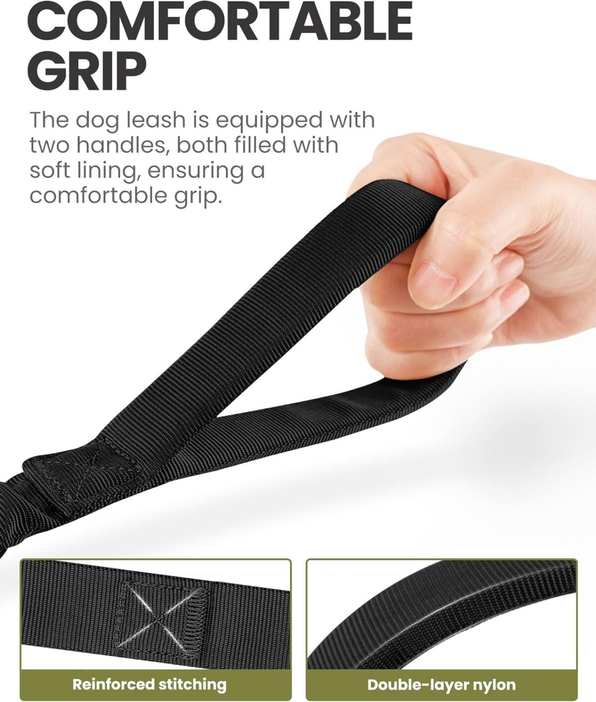 OutdoorMaster Bungee Dog Leash, Heavy Duty Dog Leash with Shock Absorption, 2 Padded Handles Training Leash, Improved Dog Safety and Comfort - Black Upgraded, 6 FT - Image 3