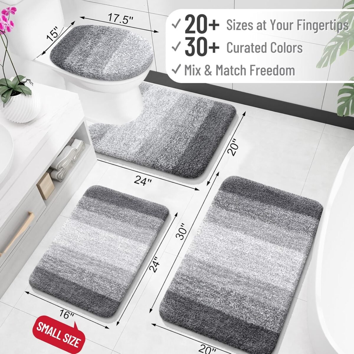 OLANLY Bathroom Rugs Mat 30x20, Extra Soft Absorbent Microfiber Bath Rugs, Rubber Backing, Quick Dry, Machine Washable Bath Mats for Bathroom Floor, Tub, Shower and Home Decor Accessories, Grey - Image 3