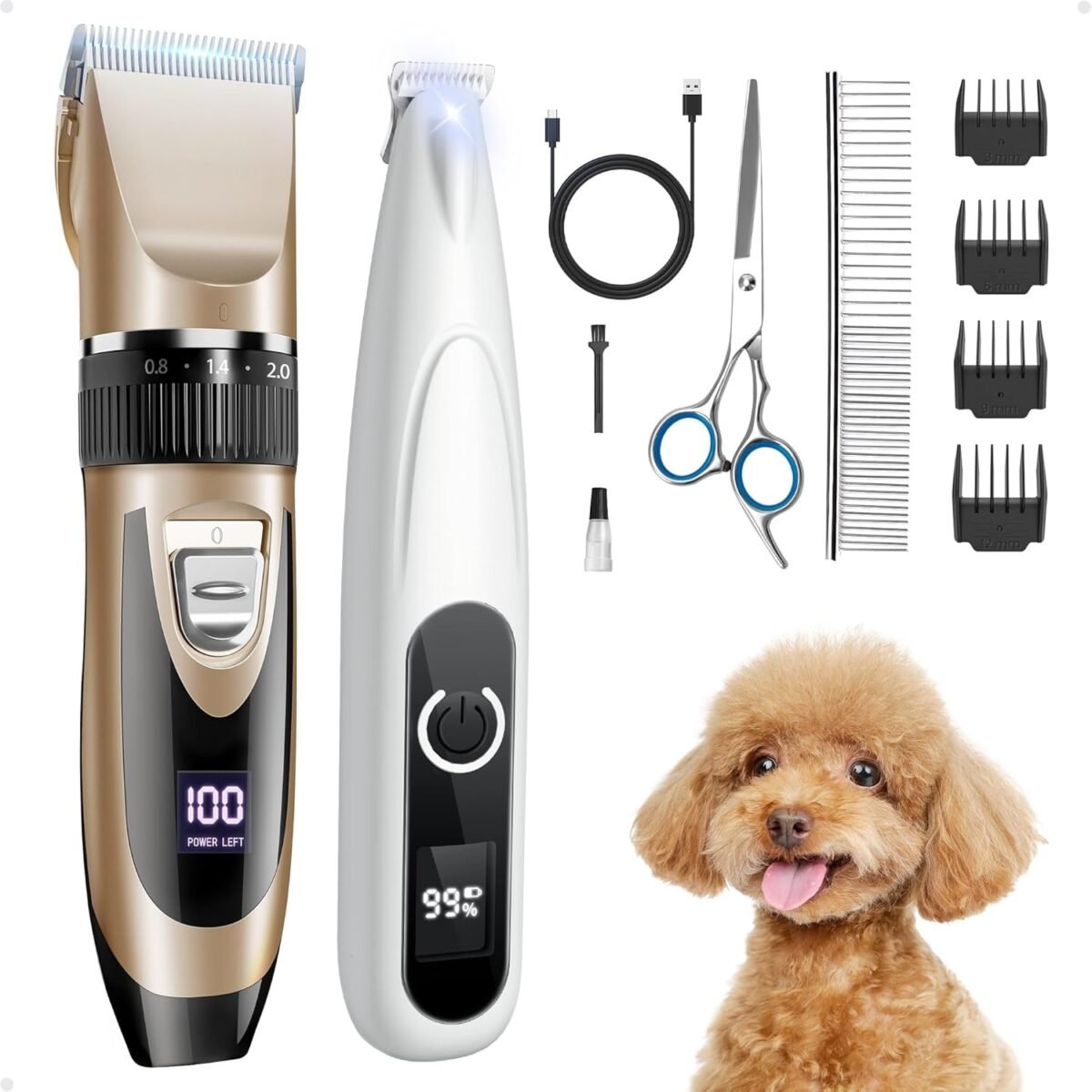 2 in 1 Dog Grooming Kit, Low Noise Rechargeable Dog Clippers for Grooming, Cordless Dog Grooming Clippers and Dog Paw Trimmer, Dog Shavers for Grooming Small Dogs Cats Animals - Image 2
