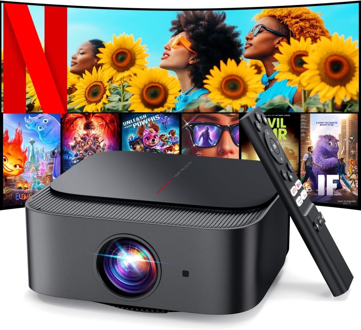 [2025 Netflix-Official | 386+ Built-in Apps] DBPOWER E2 Smart Projector with WiFi and Bluetooth, Mini Projector 4K with Netflix, Youtube, Disney+, Hulu, Max, Crunchyroll w Portable Case - Image 2