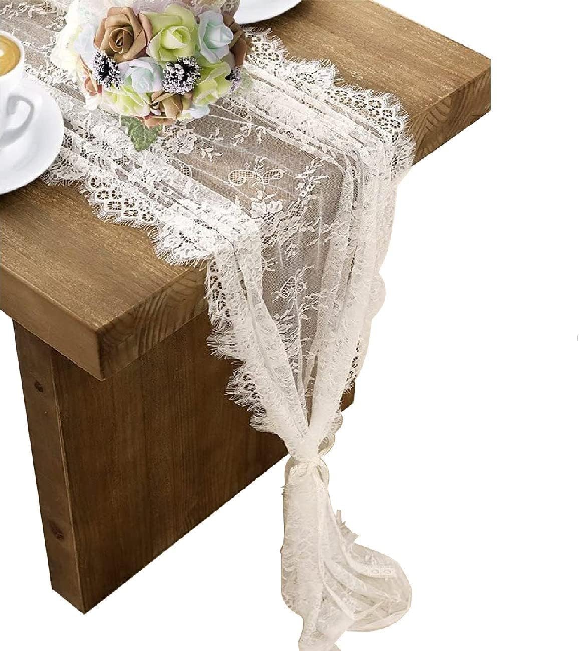 3 Pcs White Lace Table Runner 14 x 120 Inch Embroidered Boho Table Runner for Wedding Party Bridal Shower Decorations Vintage Rustic Table Runners - Image 2