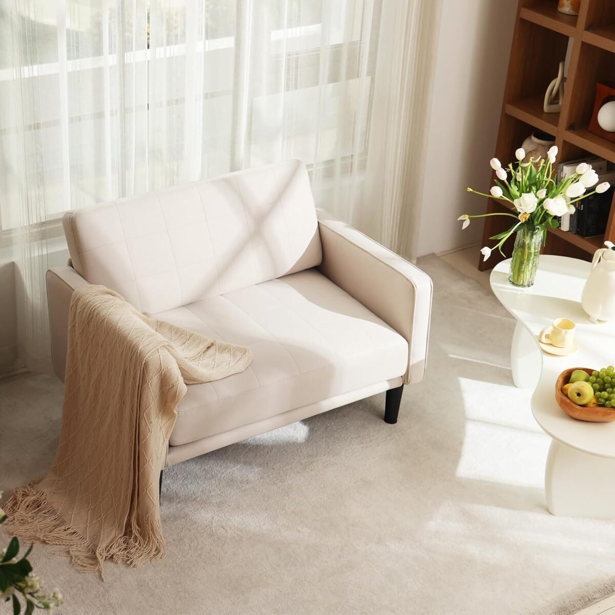 45" Beige Comfy Loveseat Sofa for Small Spaces, Small Sofa with Removable Washable Cover, High Density Foam Cushions, Solid Wood Frame, Ideal for Apartments, Easy to Assemble - Image 2