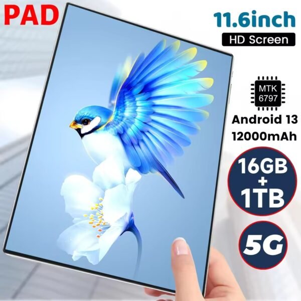 2025 5G New 11.6-Inch Android Tablet 16 GB RAM 1 TB ROM 12000mAh MTK6797 Network Tablets PC WiFi Android 13.0 10-Core Bluetooth