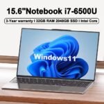 15.6″Ultra Slim Laptop Intel Core i7-6500U Notebook Gamer Windows 11 32GB RAM 2048GB SSD 1920*1080 Display Office Study Computer