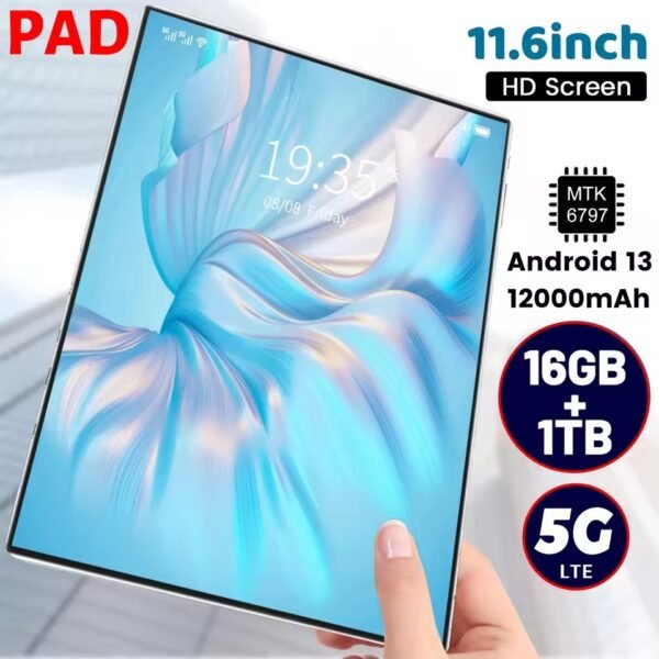 025 New 5G Tablet 11.6 Inch Android 13.0 Tablet MTK6797 16GB RAM/1TB ROM Tablet PC Dual Cameras Dual Sim Card Wifi Type-c