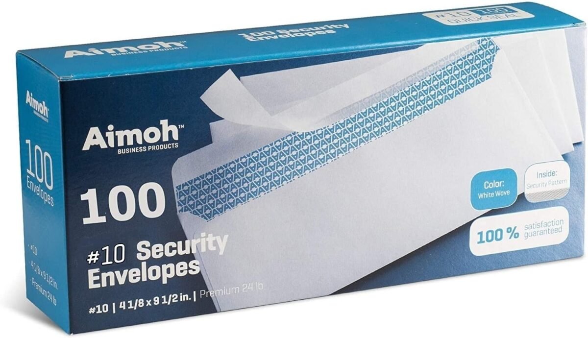 Aimoh #10 Security Self Seal Envelopes – 100 Qty |No Window, EnveGuard, 4⅛ x 9½", White, 24 LB, 100 Count (34100) - Image 2