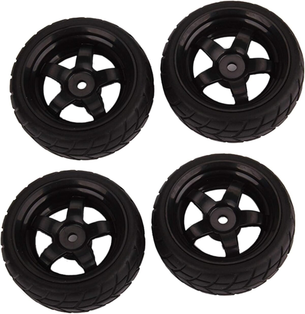 BQLZR Black RC 1: 10 Tires and Wheels Set 2.56" (Dia1.77") Hub Wheel Rims 5 Spoke + Rubber Tires Pack of 4 - Image 2