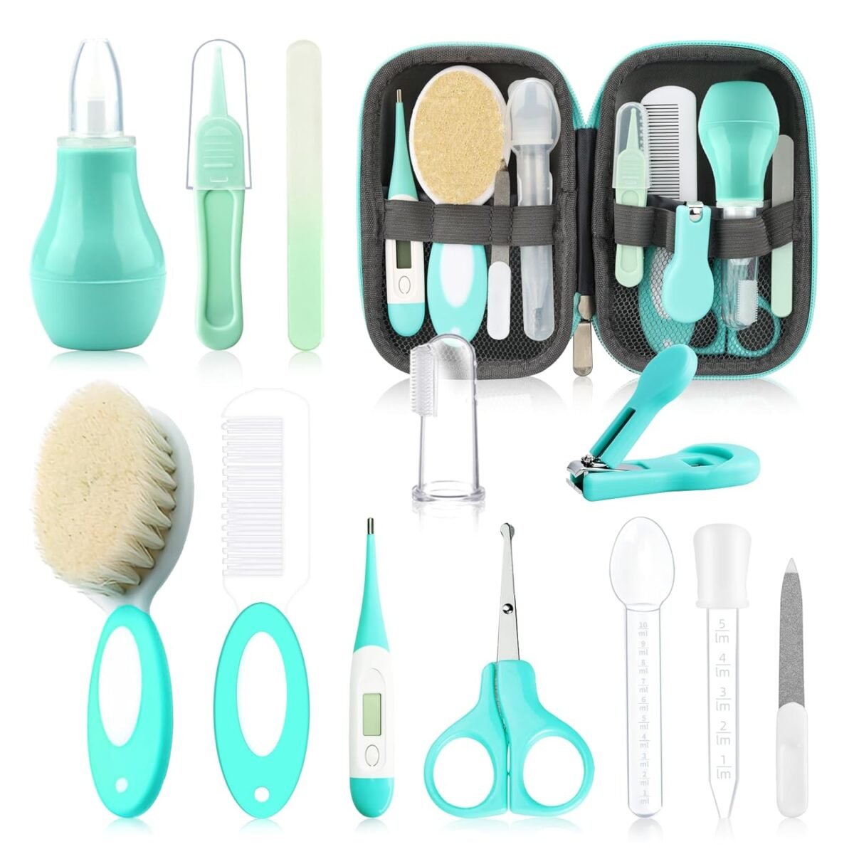 Baby Healthcare and Grooming Kit with Nail Clippers, Scissors, Infant Grooming Kit for Newborns (18 in 1, Green) - Image 2