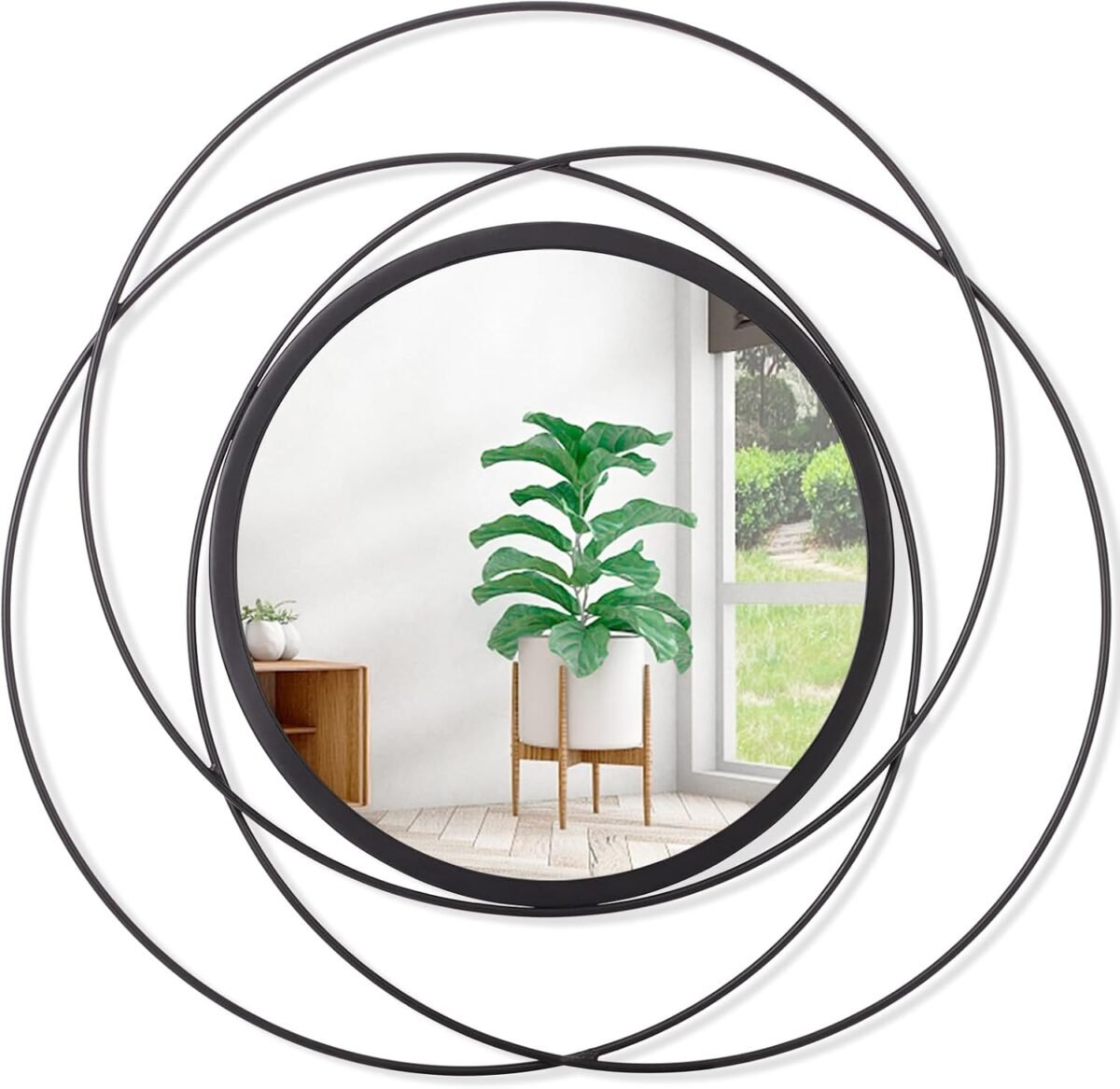 Black Circle Mirror Wall Decorative Metal Wall Mirror, Art Small Round Wall Home Mirror, Decor Living Room Bedroom Bathroom Entryway 12" - Image 2