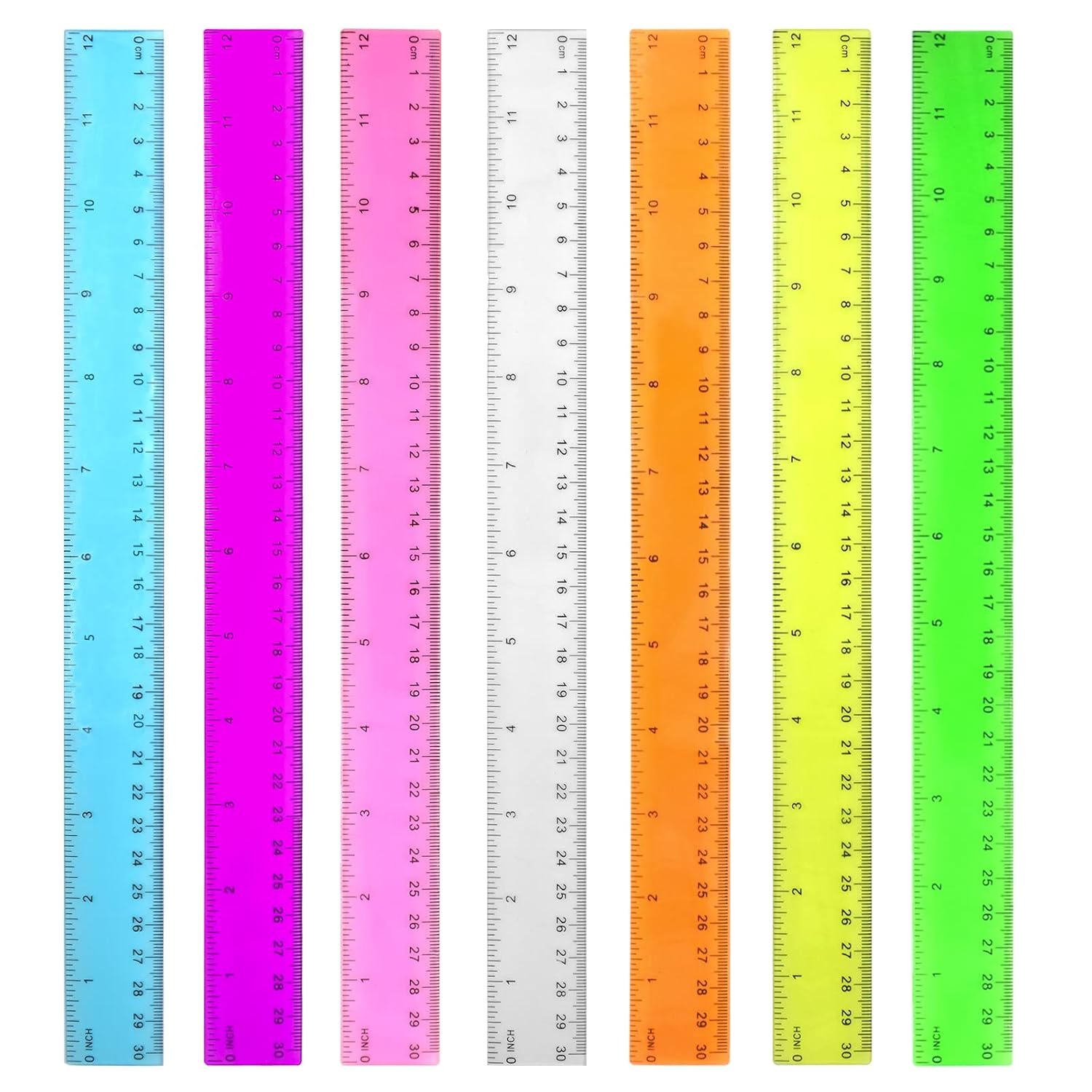 Color Transparent Ruler Plastic Rulers - Ruler 12 inch, Kids Ruler for School, Ruler with Centimeters, Millimeter and Inches, Assorted Colors, Clear Rulers, 7 Pack School Rulers - Image 2