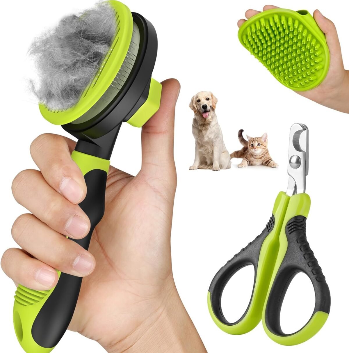 Comotech 3PCS Cat Grooming Kit | Cat Brush | Cat Brushes for indoor Cats | Cat Nail Clipper | Cat Nail Trimmer | Cat Bath Brush | Cat Brush for Shedding - Premium Cat Supplies (Green) - Image 2