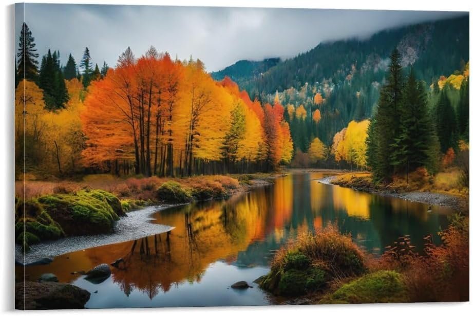 Custom Canvas Prints with Your Photos, Canvas Wall Art Photo Prints for Bedroom Living Room Fall Decor, Personalized Canvas Pictures Colorful Autumn Forest Wall Art, Framed 12"x18" - Image 2