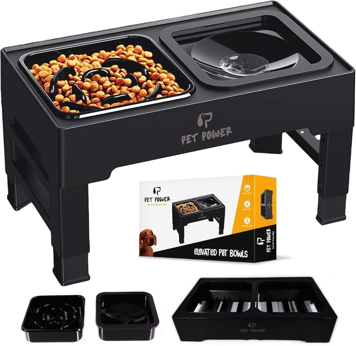Dog Bowls Elevated, 4 Adjustable Height Raised Dog Bowl with No-Spill Water Bowl & Slow Feeder, Non-Slip Food & Water Bowls for Large, Medium, Small Dogs - Elevated Dog Bowls Large Breed - Image 2