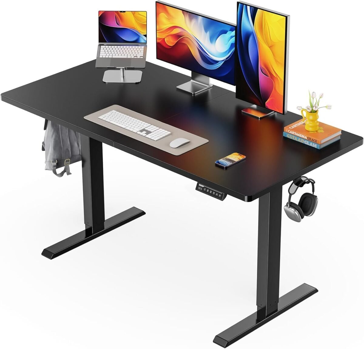 ErGear Electric Standing Desk, 48 x 24 inch Height Adjustable Sit Stand Up Desk, Computer Home Office Desk with 4 Memory Height Buttons, Two Pieces Desktop, Black, EGESD110B - Image 2