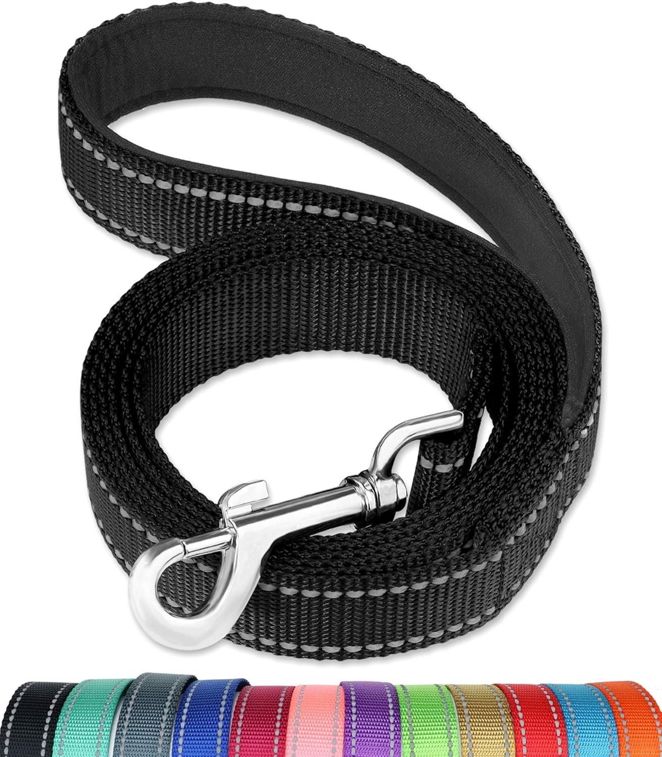 FunTags 6FT Reflective Dog Leash with Soft Padded Handle for Training,Walking Lead for Large & Medium Dog,1 Inch Wide,Black - Image 2
