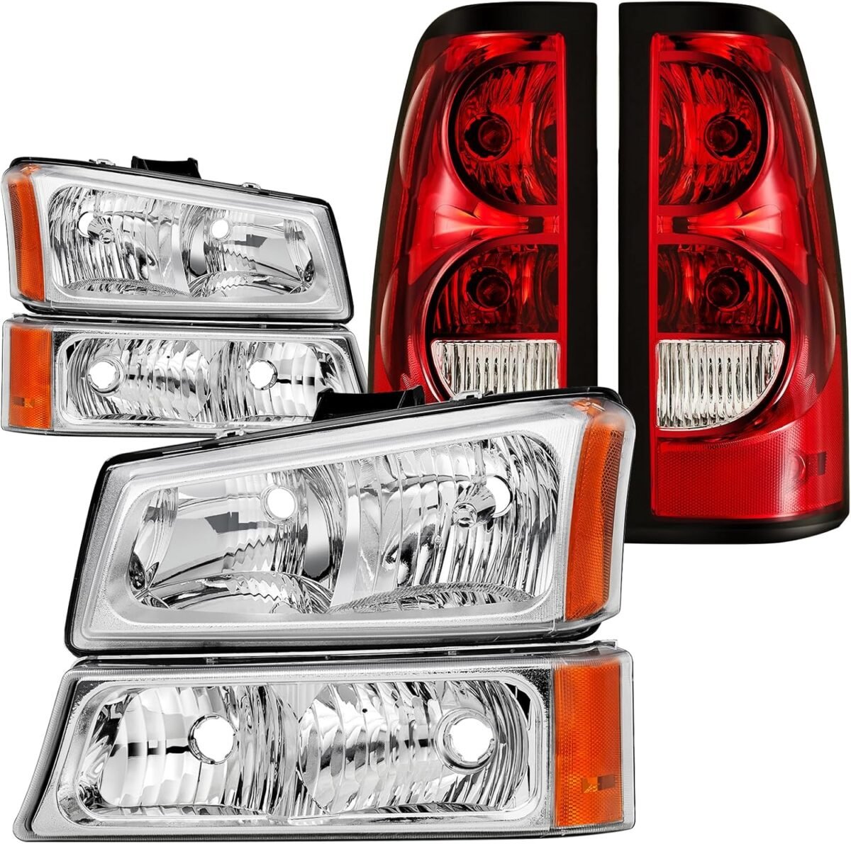 Headlight Tail Light Compatible With 2003-2006 Chevy Silverado 1500 1500HD 2500 2500HD, Chrome Housing Amber Corner - Image 2