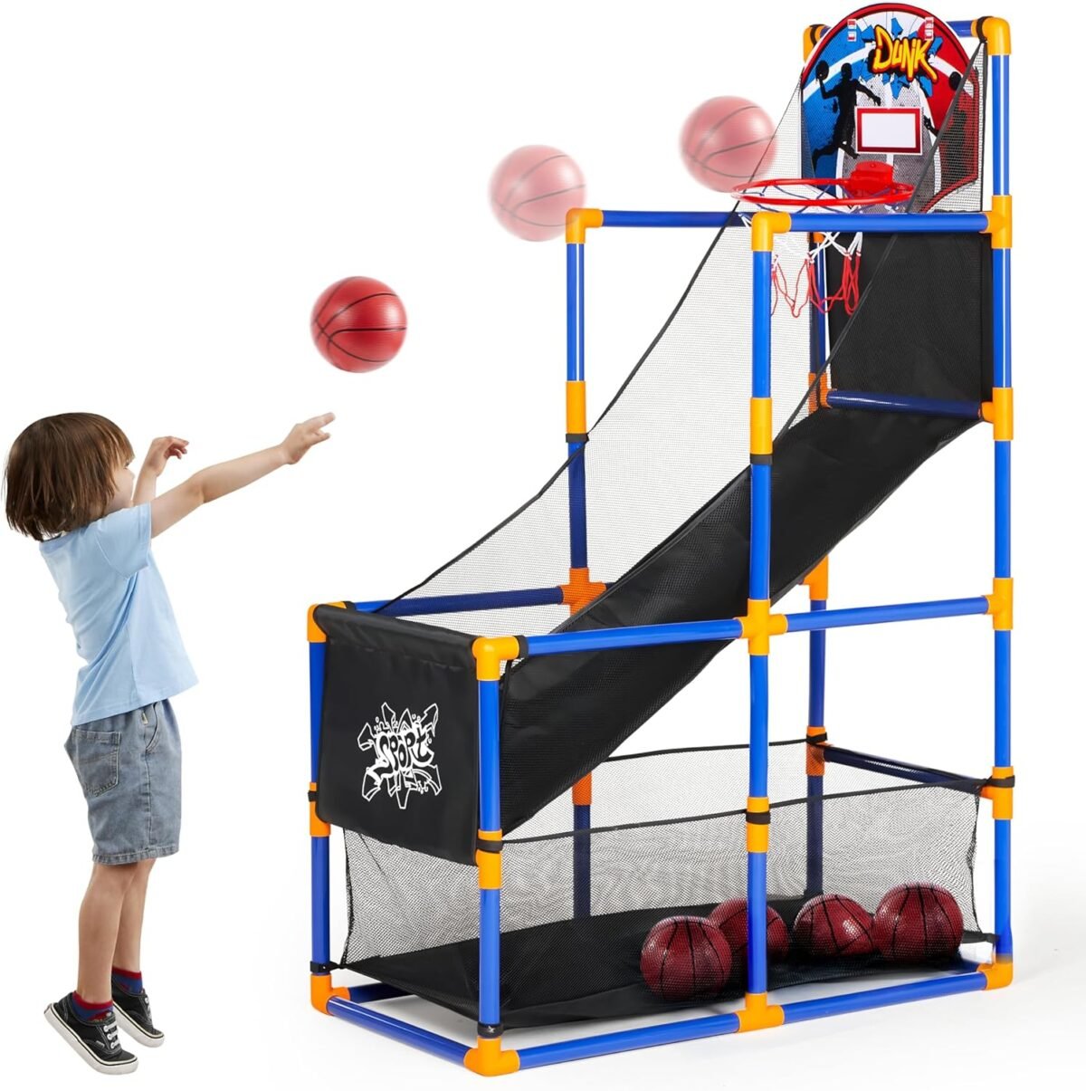 JOYIN Arcade Basketball Game Set with 4 Balls and Hoop for Kids 3 to 12 Years Old Indoor Outdoor Sport Play - Easy Set Up - Air Pump Included - Ideal for Competition - Image 2