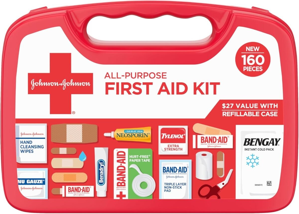 Johnson & Johnson All-Purpose Portable Compact First Aid Kit for Minor Cuts, Scrapes, Sprains & Burns, Ideal for Home, Car, Travel, Camping and Outdoor Emergencies, 160 Pieces - Image 2