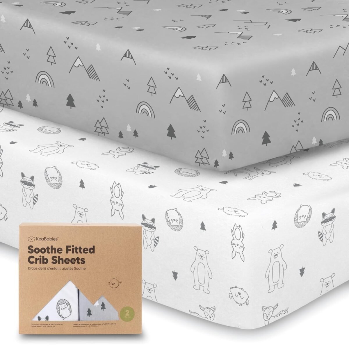 KeaBabies 2-Pack Organic Crib Sheets for Boys, Girls - Fitted Crib Mattress Sheet Neutral, Breathable Jersey Cotton Cover for Baby Bed, Toddler Mattress, Soft & Cute Prints (Woodland) - Image 2