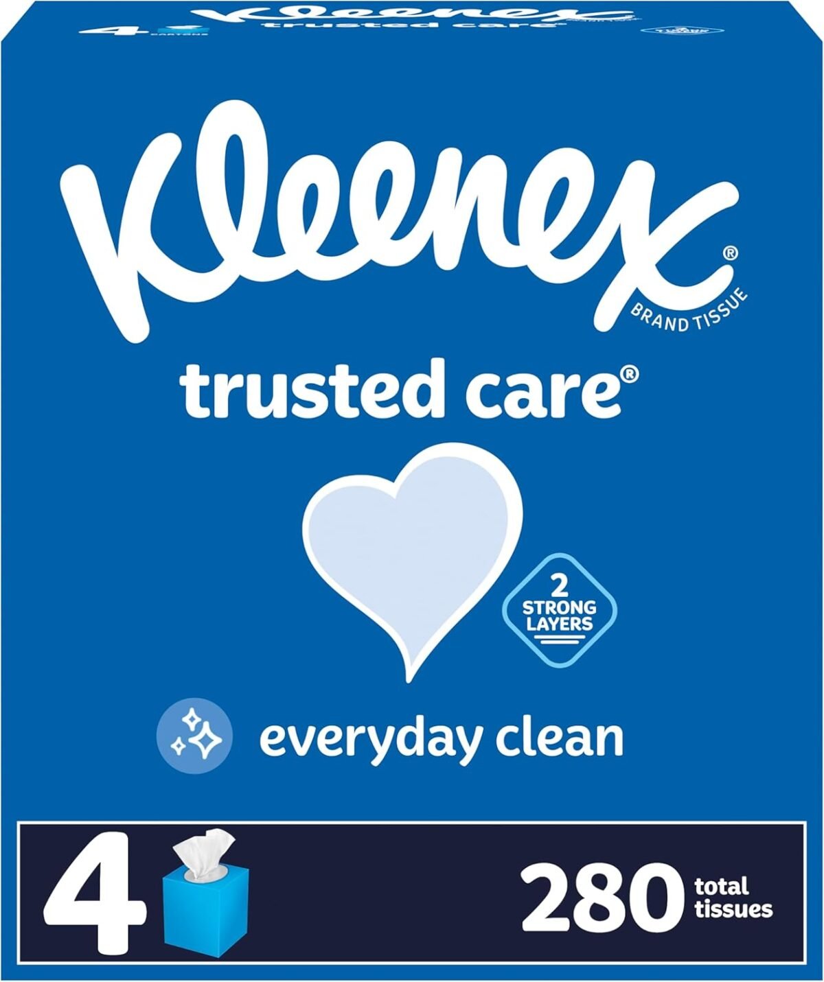 Kleenex Trusted Care Facial Tissues, 4 Cube Boxes, 70 Tissues per Box, 2-Ply (280 Total Tissues), Packaging May Vary - Image 2