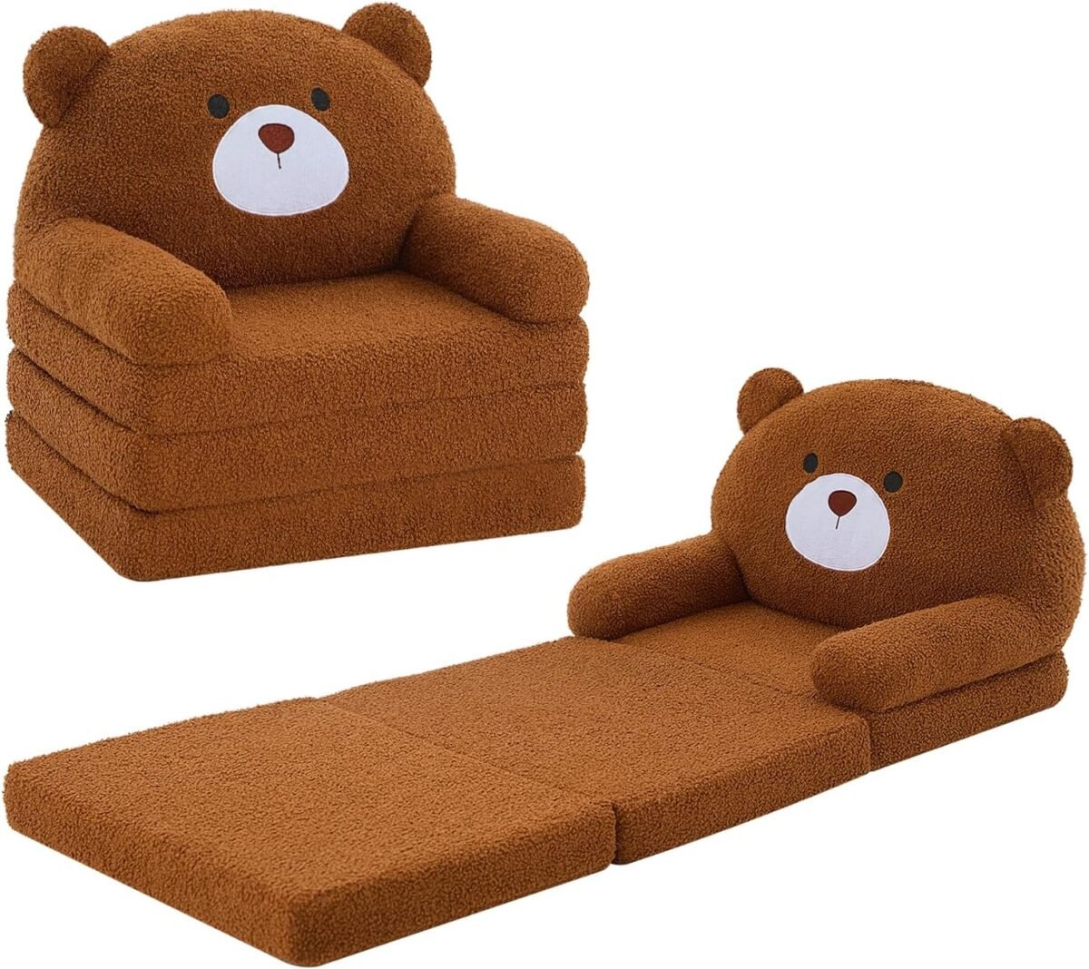 MOONBEEKI Comfy Toddler Chair, Kids Couch Fold Out to Lounger, Foldable Baby Sofa Plush for Girl and Boy Age 18 Months and Up （ Brown Bear） - Image 2