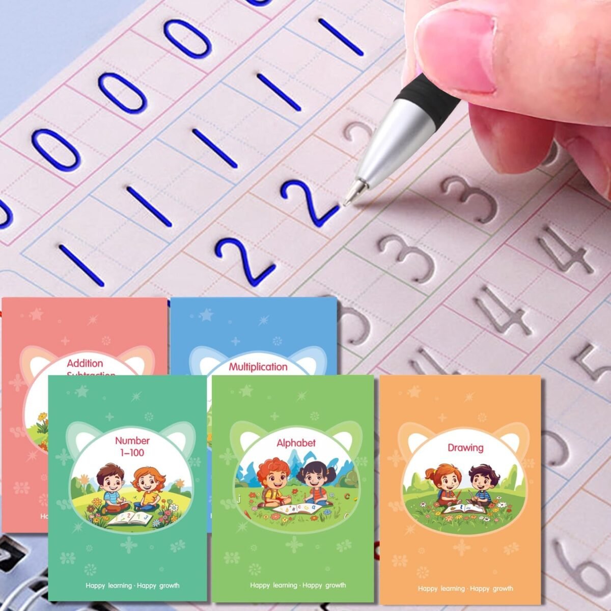 Magic Practice Copybook, Reusable Writing Practice Book, for Preschool Kids Age 3-8 ​Calligraphy 9.44in×6.29in(5 Books with Pens) - Image 2