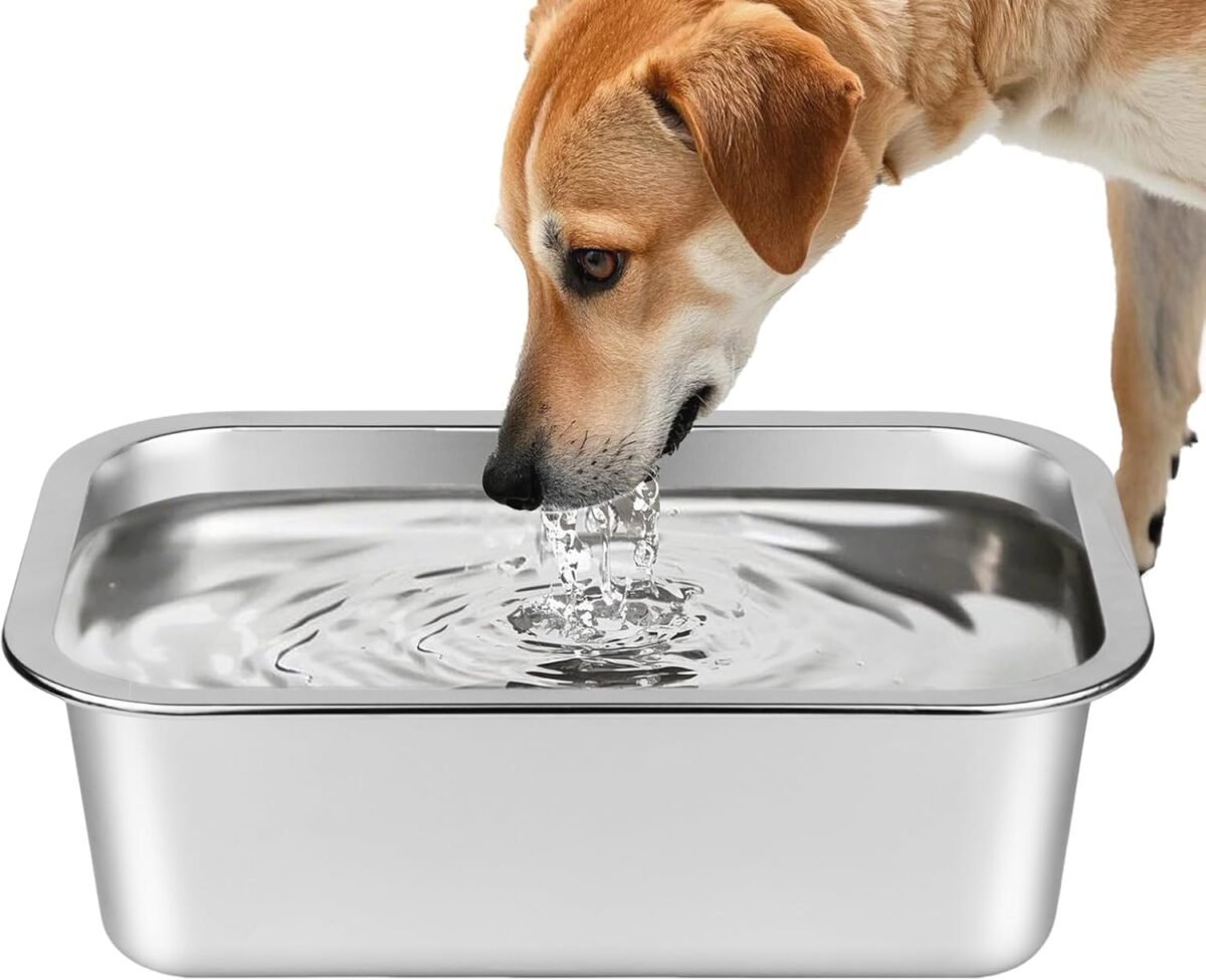 Ohtomber Stainless Steel 1.25 Gallons Large Dog Water Bowl, Metal Pet Dog Water & Food Bowl No Spilling, Outdoor Feeder Dish Plate for Cat, Big, Extra Large Pet - Image 2