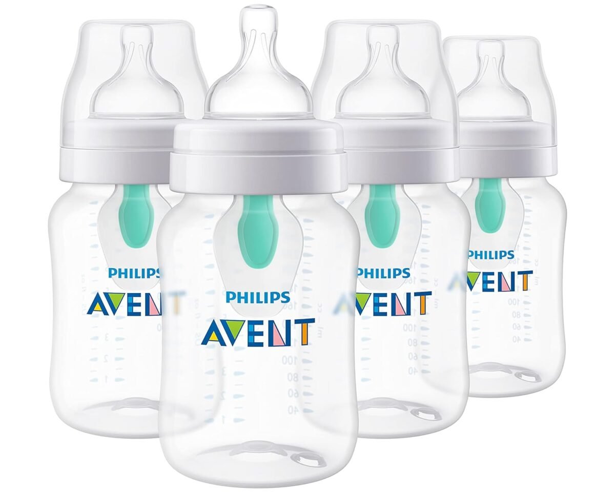Philips Avent Anti-Colic Baby Bottle with AirFree Vent, 9oz, with Flow 2 Nipples, 1m+, 4pk, Clear, SCY703/04 - Image 2