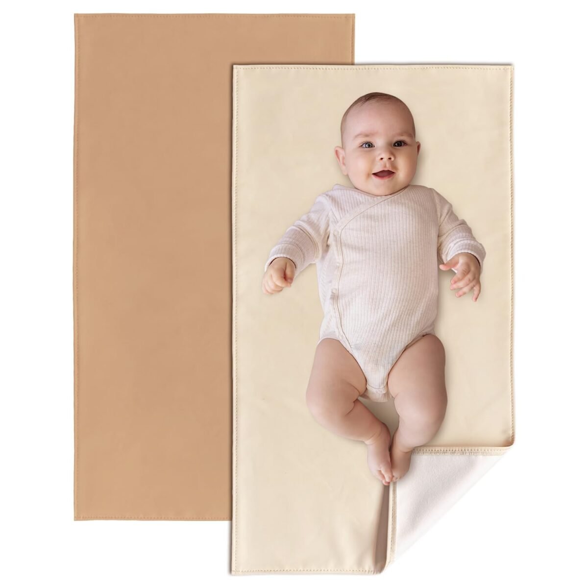 Portable Diaper Changing Pads, 2pcs Waterproof Changing Pad for Travel or Home, Foldable Faux Leather Baby Changing Mat for Diaper Bag, 30 x 17 inches, Off White and Apricot Color - Image 2