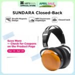 HIFIMAN SUNDARA Closed-Back Over-Ear Planar Magnetic Wired Hi-Fi Headphones with Stealth Magnet Design, Wood Ear Cups