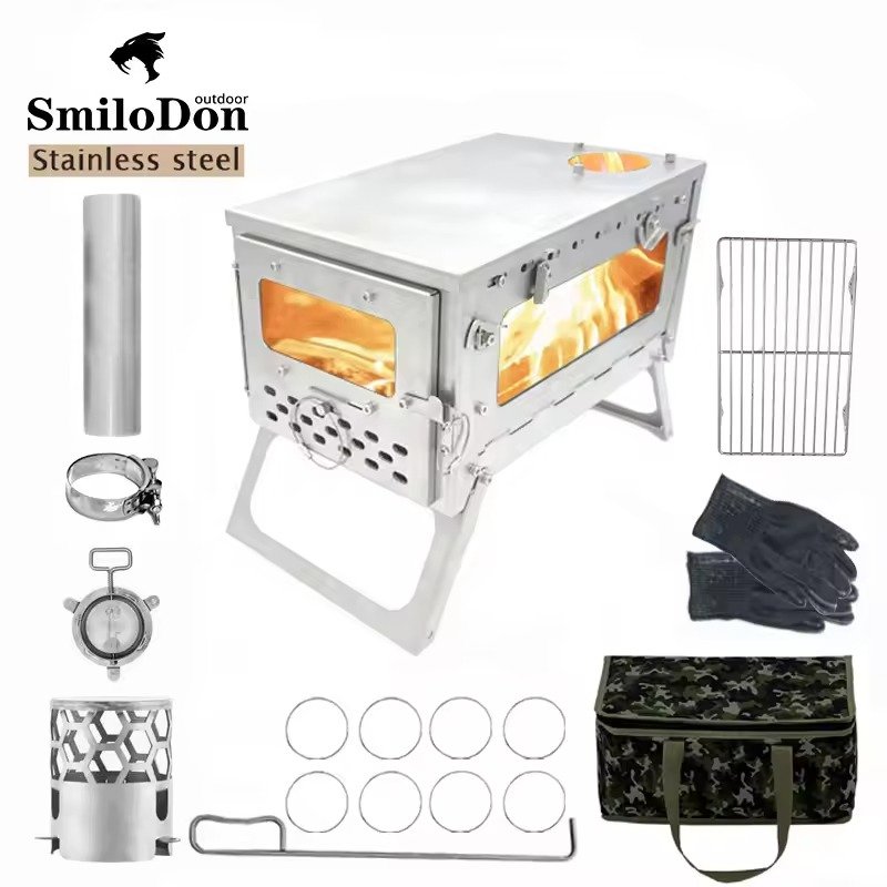 Smilodon-Folding Stainless Steel Firewood Stove Portable Camping Tent Stove with Chimney Wood Burner Furnace Tourism Brazier Smilodon-Folding Stainless Steel Firewood Stove Portable Camping Tent Stove with Chimney Wood Burner Furnace Tourism Brazier