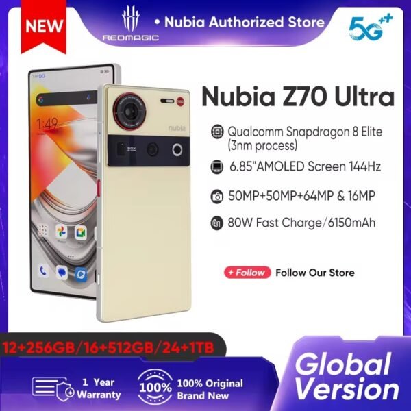 Global Version Nubia Z70 Ultra NX733J 5G Smartphone Snapdragon 8 Elite 6.85″ 144Hz AMOLED Display 6150mAh 80W Fast Charge IP69