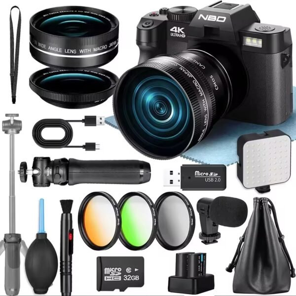 NBD 4K Digital Cameras for Photography 48MP Camera with Microphone 3-Color Filter Video Camera with Wide-Angle&Macro Lens