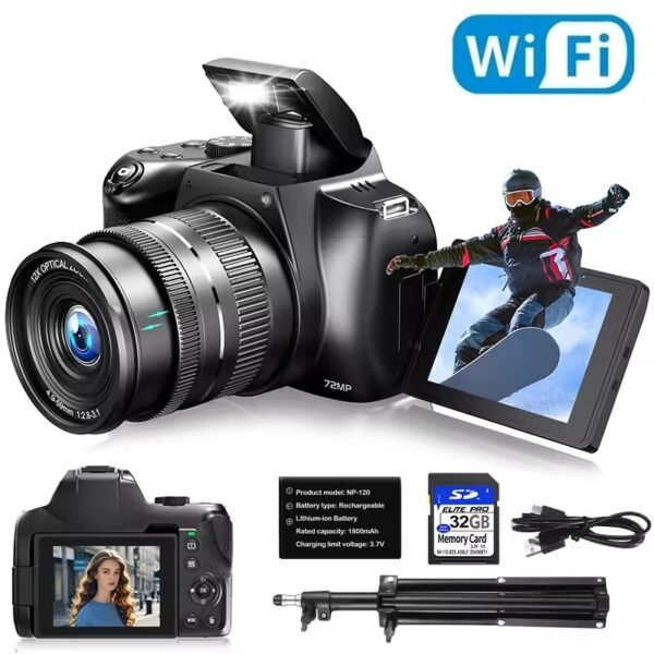 Digital Camera 4K 72MP WIFI Web Cam Vlog Video Recorder YouTube Digital Photography Camera 12X Optical Zoom 3 lnch IPS Flip Scre