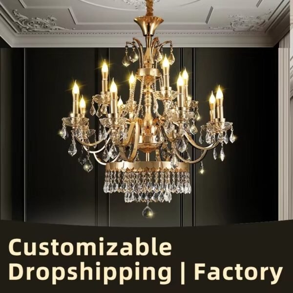 French Candle Large Crystal Chandelier for Living Room Nordic Hanging Lamps for Dining Room Bedroom HQ Light Pendant Lamp Luxury