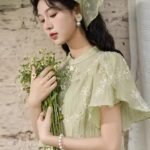 MISHOW Chinese Green Stand Collar Lotus Leaf Overlapping Sleeve Top Hem Stringy Selvedge Skirt Separately 2024 Summer MXD22X1388