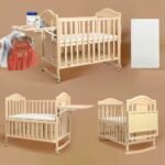 Mini Baby Cribs 4-in-1 Convertible – Cunas para Bebes with Changing Shelf and Mattress Included,2024 Wood Baby Bassinets Bedside