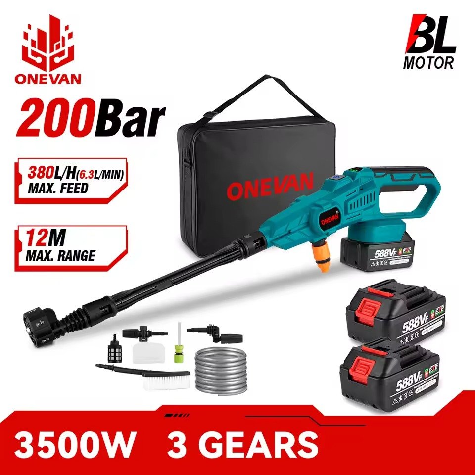 ONEVAN 200 Bar Brushless High Pressure Washer Cordless Rechargeable Foam Generator Household Garden Tools For Makita 18V Battery ONEVAN 200 Bar Brushless High Pressure Washer Cordless Rechargeable Foam Generator Household Garden Tools For Makita 18V Battery