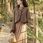MISHOW Retro Plaid Tweed Coat Half High Neck Dress Women Separately 2024 Autumn Winter O Neck Jacket Fold Solid Dress MXD48W0471
