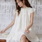 MISHOW Women’s French Flying Sleeve Dress 2023 Summer Sweet O-neck Pleated Button Up Temperament Knee Length Dresses MXC39L1579