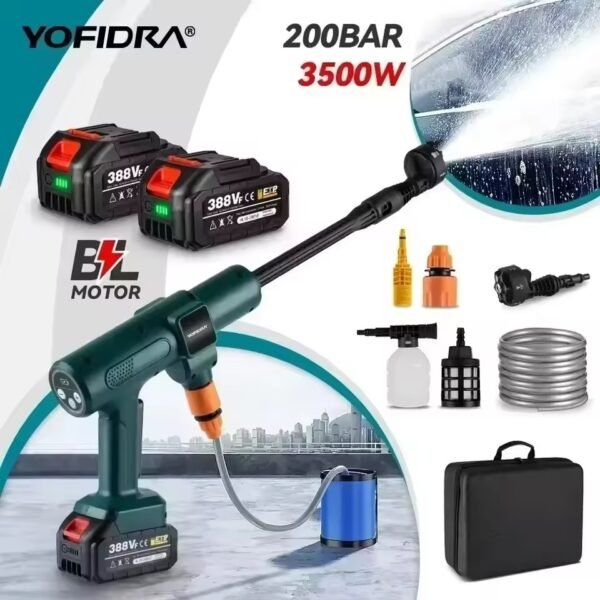YOFIDRA 200Bar 3500W Brushless Electric High Pressure Washer 6-in-1 Car Washing Garden Water Spray Gun for 18-21V Battery