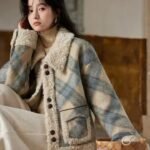 MISHOW Splicing Fleece Short Coat Women 2024 Winter Vintage French Plaid Tweed Thickened Warm Turn Down Collar Jacket MXD55W0574
