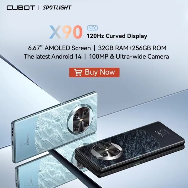 CUBOT X90, New Smartphone Android 14, 6.67″ AMOLED Curved 120Hz Display, 32GB RAM(16GB+16GB), 256GB ROM, Helio G99, 100MP, NFC