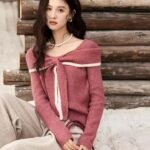 MISHOW Bow Tie Sweater Square Neck Spliced Pullover Thickened Warm Sweets Women Clothes Wool Blend Knitted Tops MXD112Z1001