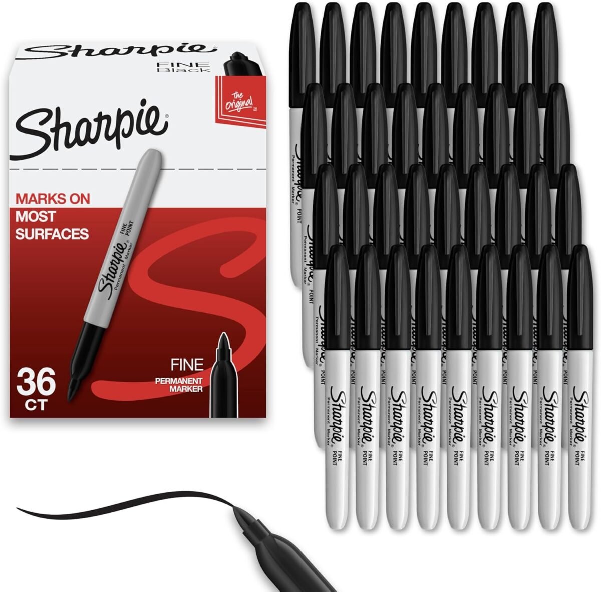 Sharpie Permanent Markers Bulk Set, Fine Tip Markers Set, Markers For Plastic, Metal, Wood, And More, Black, 36 Count - Image 2