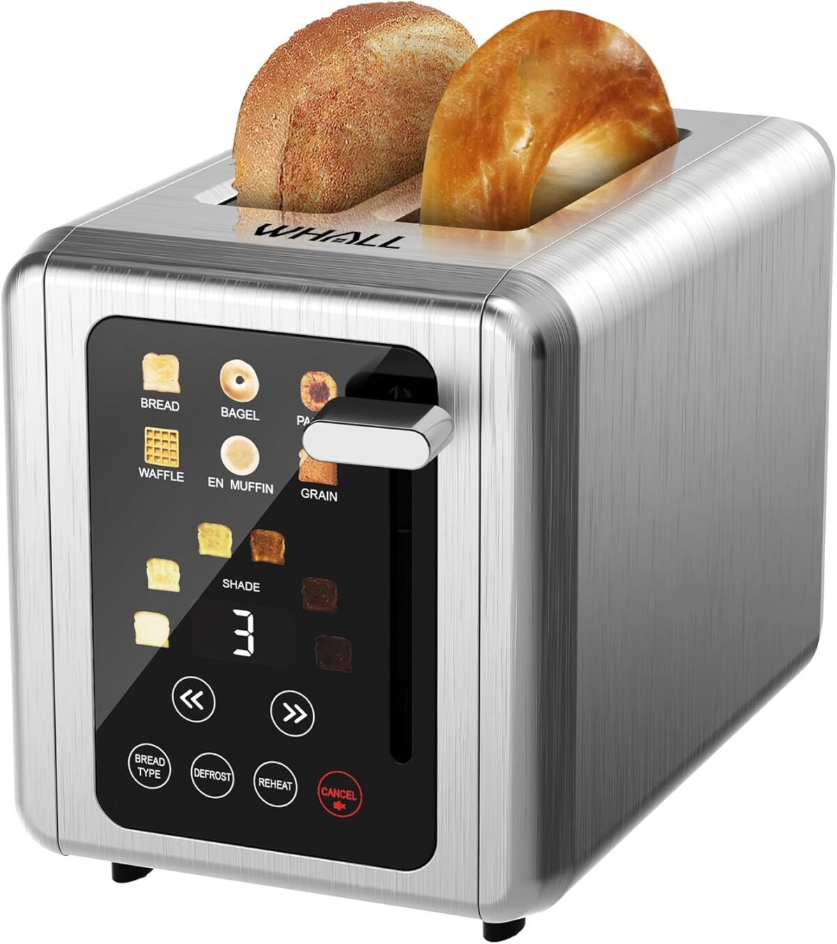 WHALL® Touch Screen Toaster 2 Slice,Stainless Steel Digital Timer Toasters,6 Bread Types & 6 Shade Settings,Smart Extra Wide Slots Toaster With Bagel,Cancel,Defrost Functions - Image 2