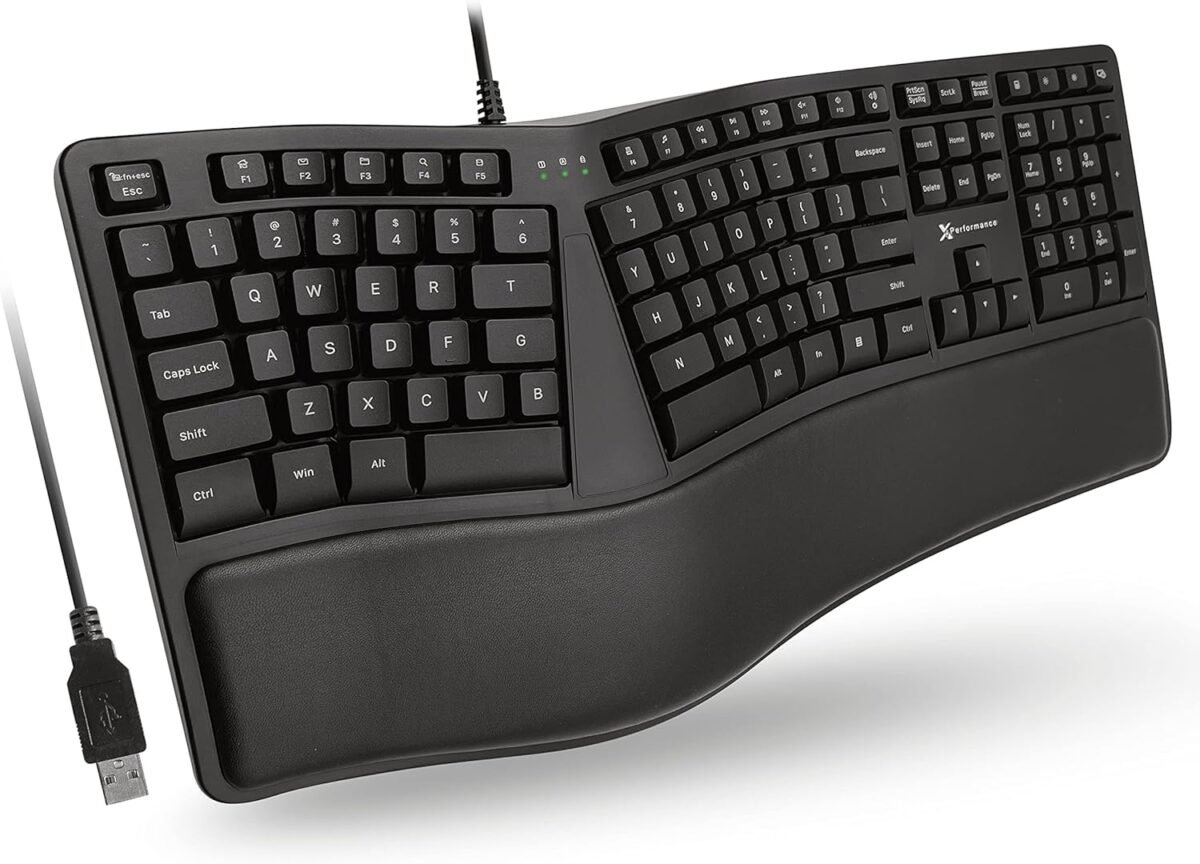 X9 Wired Ergonomic Keyboard with Cushioned Wrist Rest - Type Comfortably Longer - USB Wired Split Keyboard for Laptop, PC & Chrome Computer with 110 Keys & 5ft Cable - Image 2